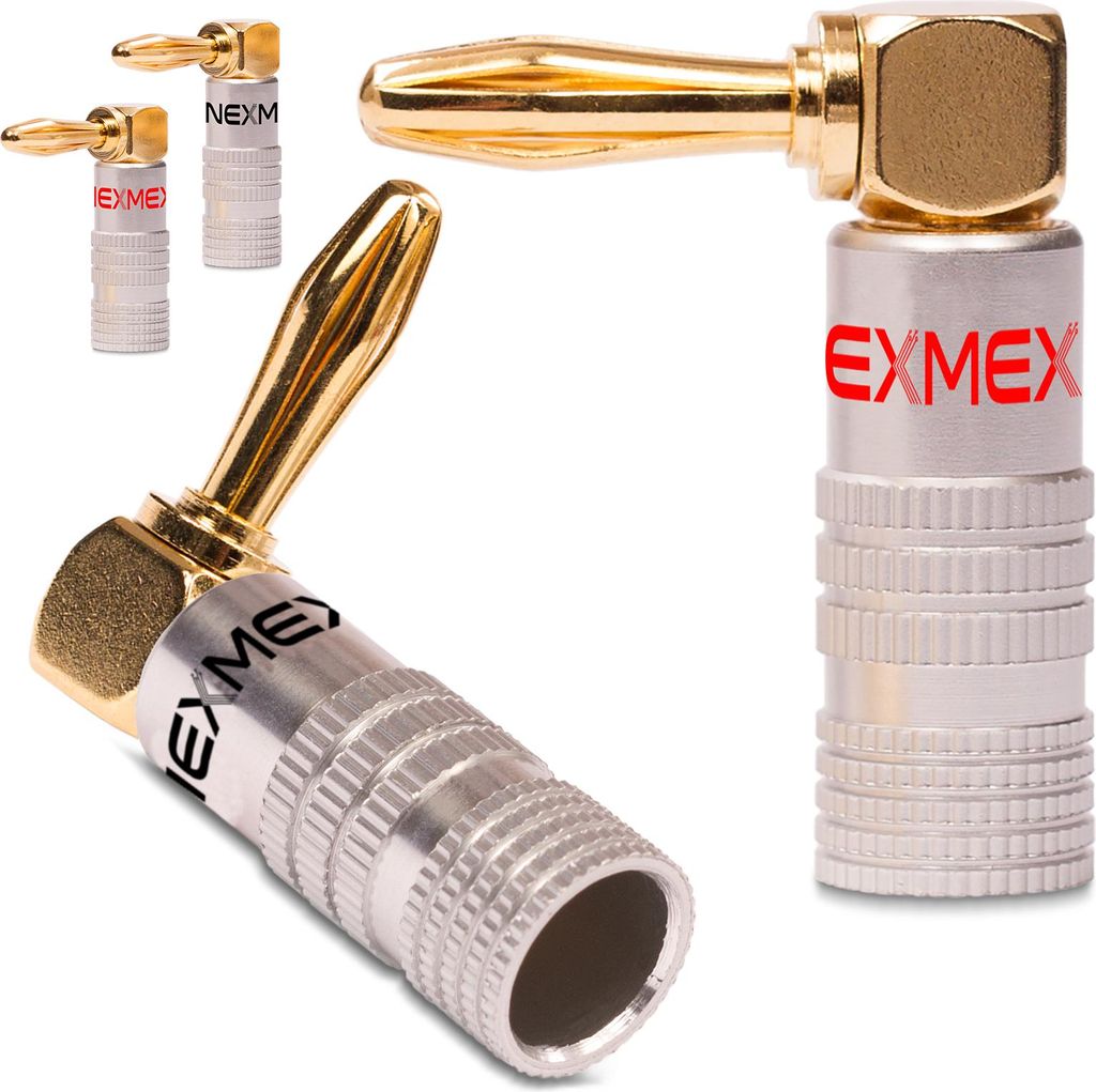 Bananenstecker winkel 4mm NEXMEX 4x schraubbar 24K vergoldet Lautsprecherkabel