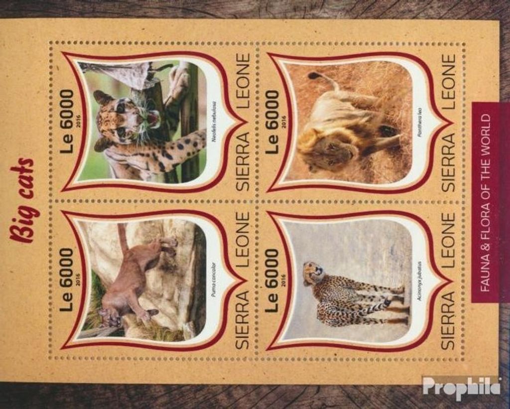Briefmarken Sierra Leone 2016 Mi 7588-7591 Kleinbogen (kompl. Ausg.) postfrisch Große Katzen