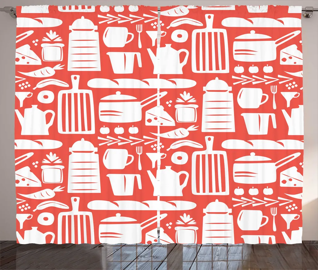 ABAKUHAUS Rideau Rustique Cuisine Corail et Blanc à Crochets 280x225 cm