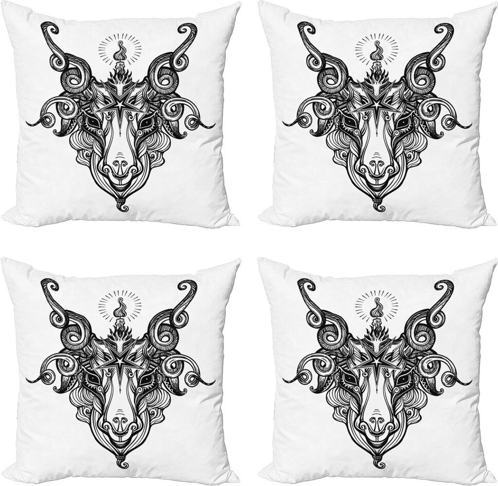 ABAKUHAUS Pentacle Kissenbezug Set (4 Stück), Satanische Ziegen Kopf-Skizze, Moderner Doppelseitiger Digitaldruck, 40 cm x 40 cm, Charcoal Grau un...