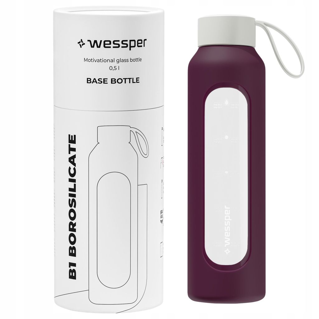 Bouteille en verre Wessper avec housse en silicone – 0,5 L Image du produit 