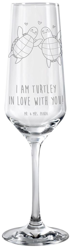 Mr. & Mrs. Panda Glas Schildkröten Paar - Transparent - Geschenk, Proseccoglas, Trinkglas, Sektglas, Hocheitstag, für Partner, Freund, Champagner...