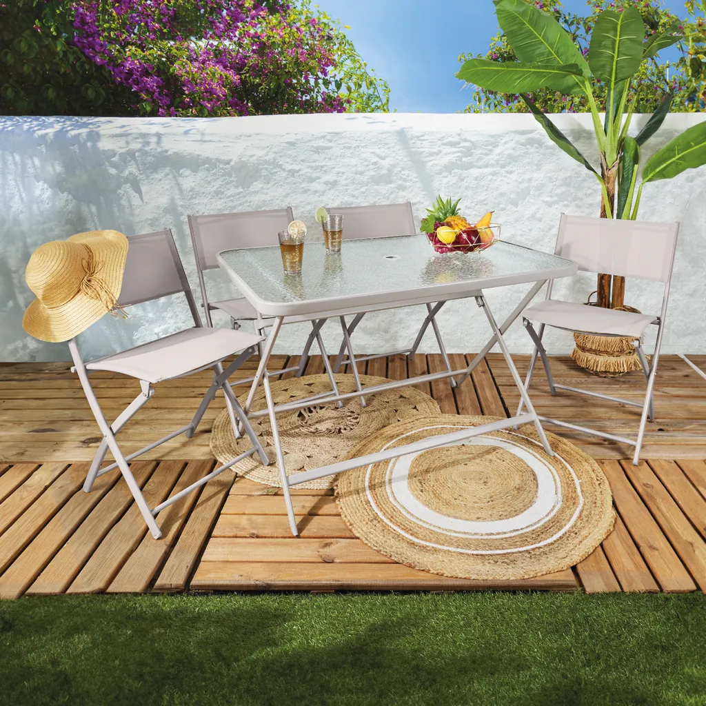 Table à Manger Formentera Beige en Verre pour Réceptions Conviviales