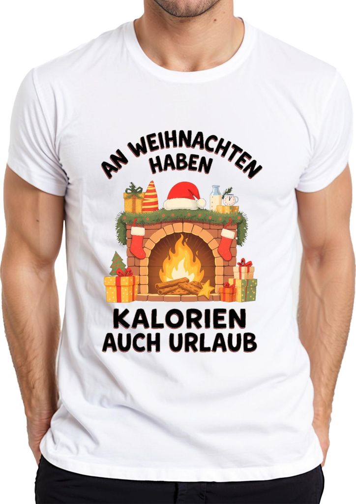 An Weihnachten haben Kalorien auch Urlaub Geschenk lustig Kamin Herren T-Shirt, Weiß, M