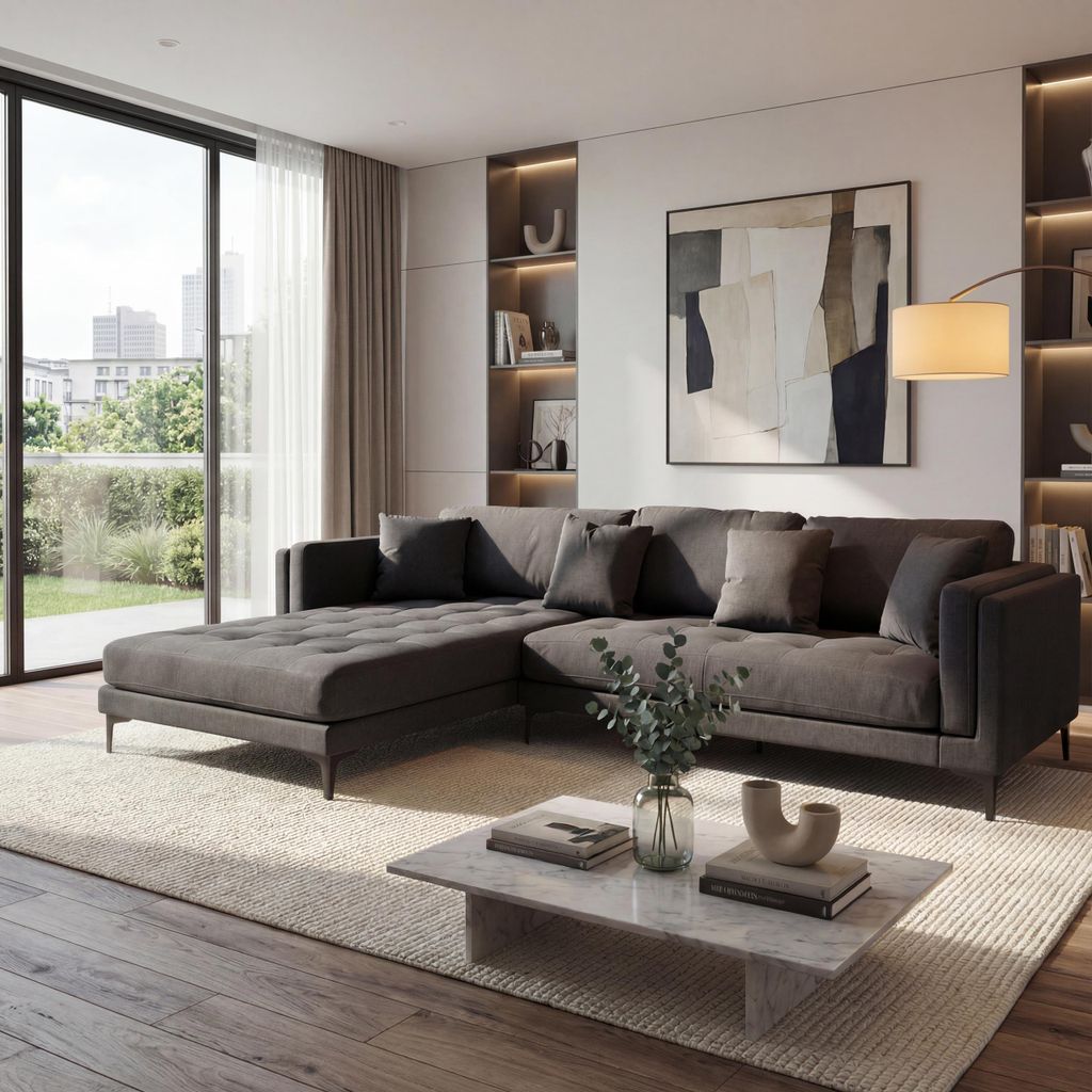 Sofa-Garnitur MCW-M27, Couch Ecksofa L-Form, Liegefläche links/rechts, Massiv-Holz 293cm Stoff/Textil dunkelgrau