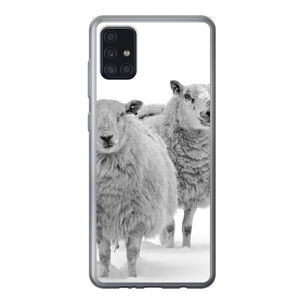 MuchoWow Handyhülle Schutzhülle Hülle für Samsung Galaxy A52 5G Schafe - Schnee - Weiß Silikon Softcase Handy Hülle - Umschlag