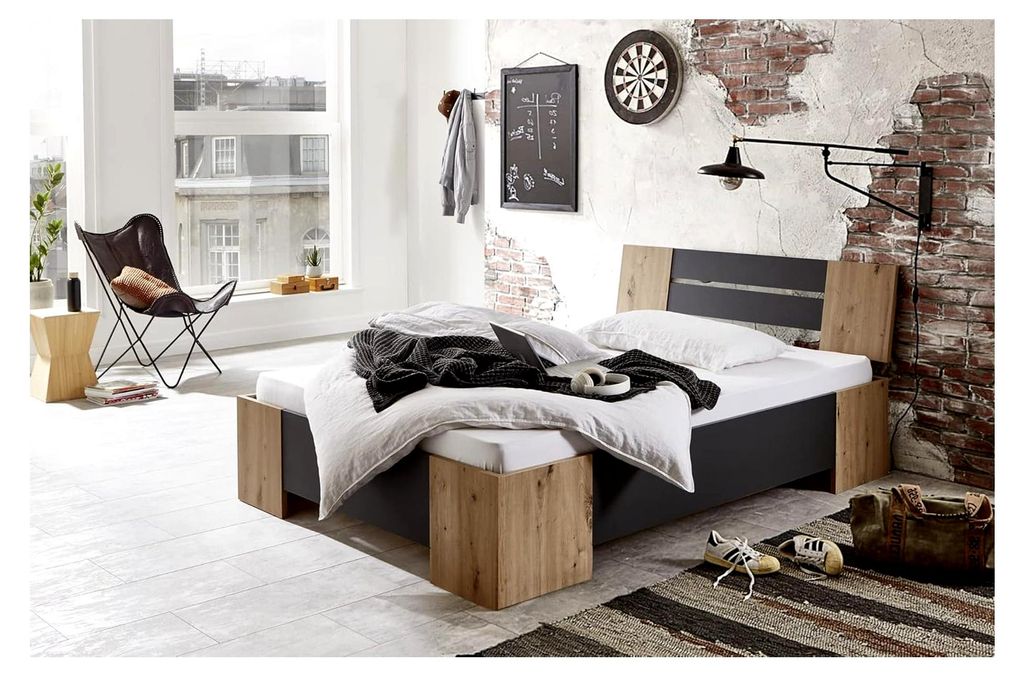 Futonbett ohne Rollrost, Holzbett für Jugendliche, Doppelbett 140x200 cm, hergestellt in Deutschland