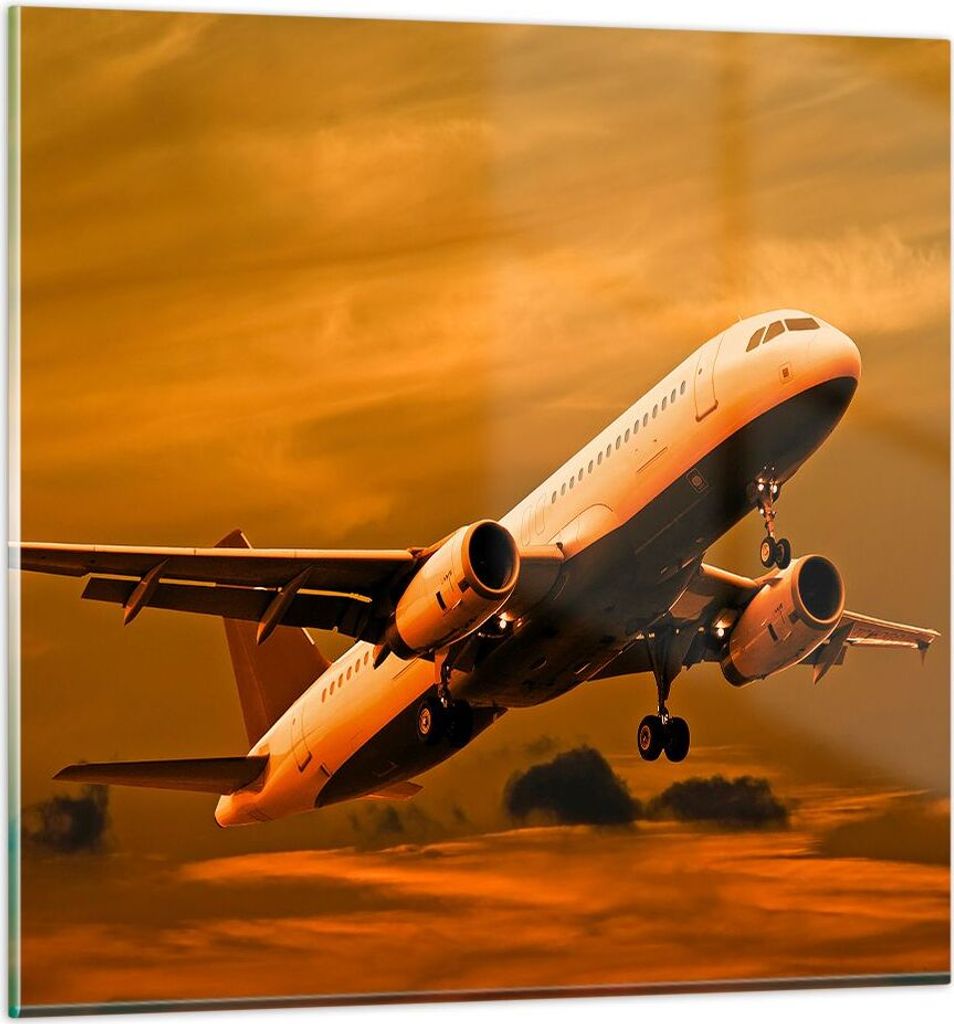 Bilder auf glas - Passagier Flugzeug Flugzeug Flügel - 60x60cm - Glasbilder - Wandbilder - Kunstdruck - zum Aufhängen bereit - Wanddekoration aus...