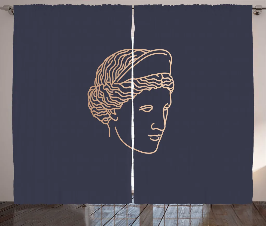 Rideaux Rustiques Artistiques Aphrodite 280x225 cm Bleu et Gris Tan