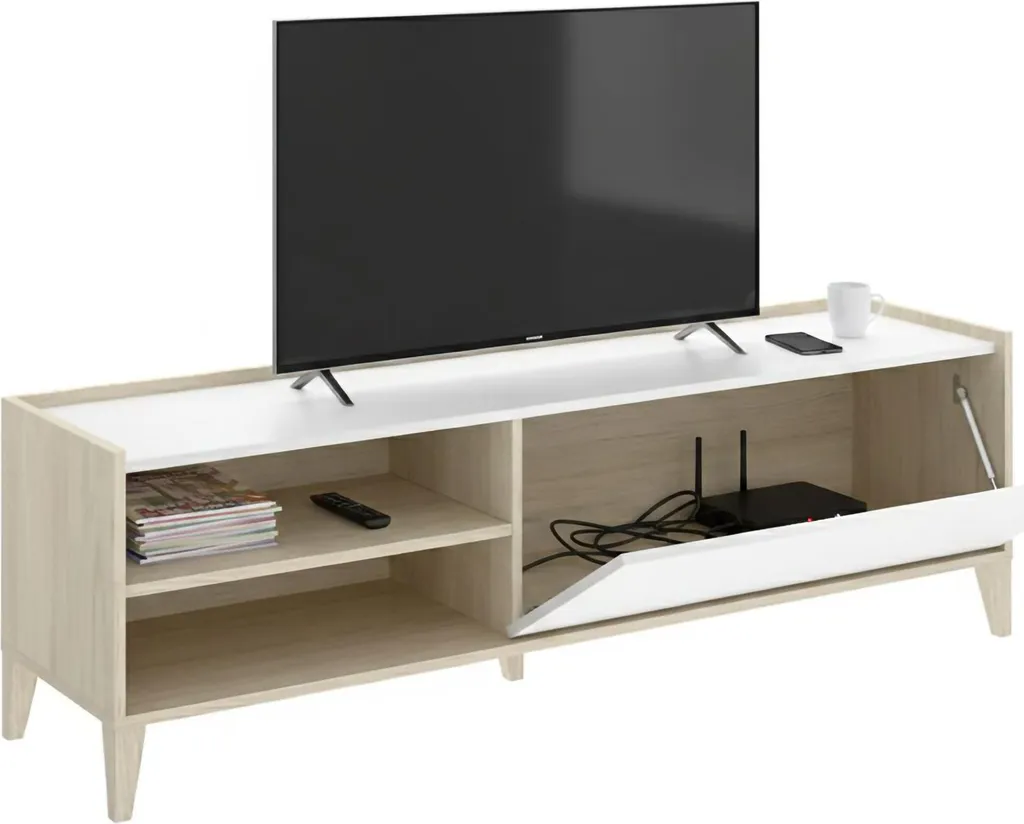 Meuble de salon pour téléviseur Woodland blanc modulable chic