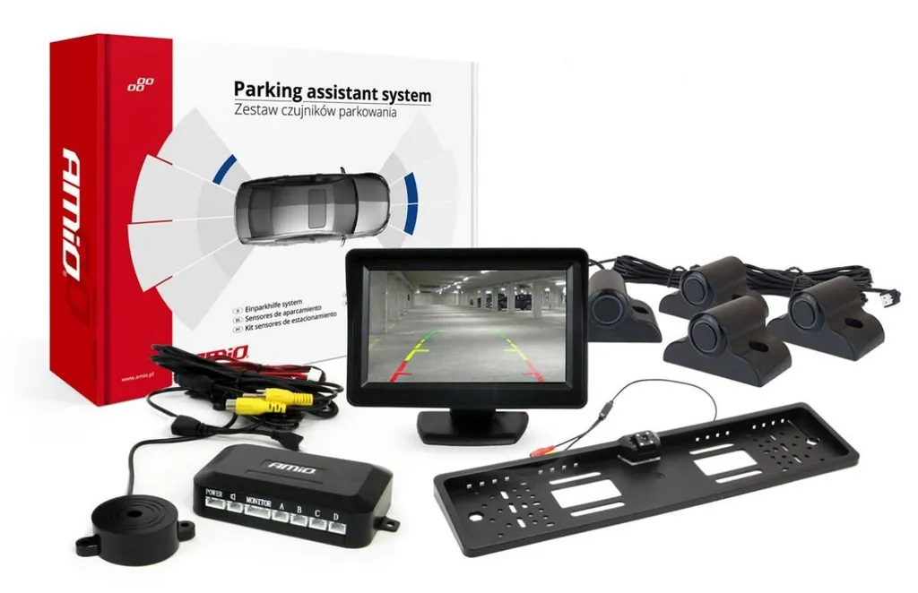Kit Parcheggio Completo AMiO: Monitor LCD + Telecamera HD + 4 Sensori