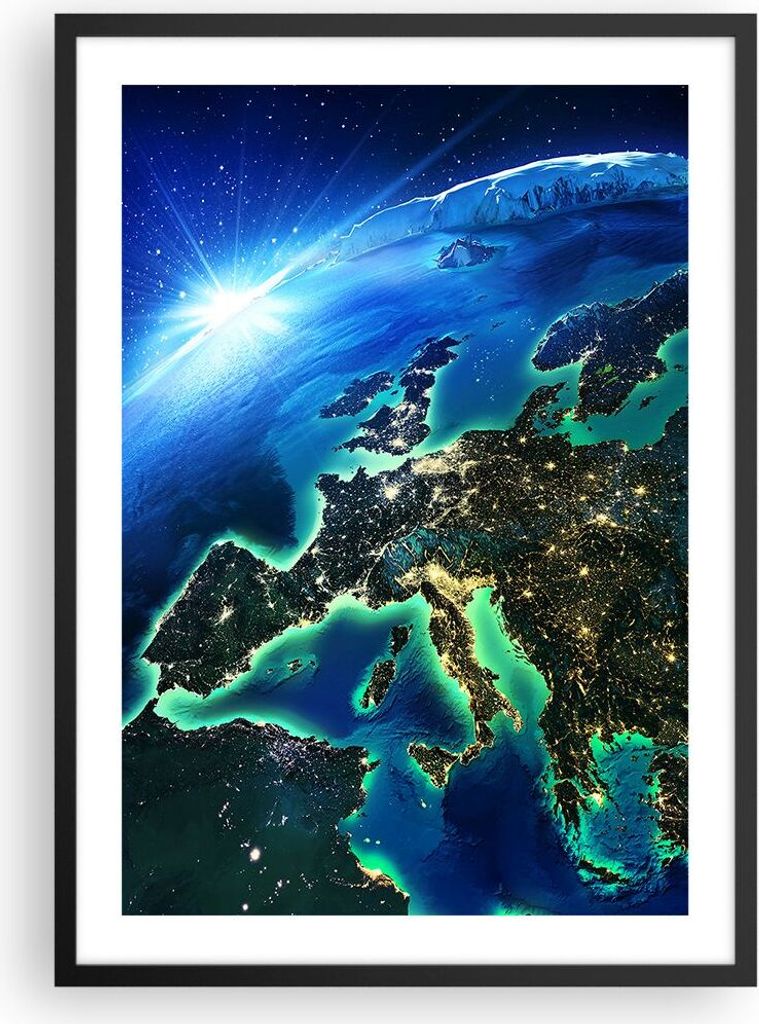 Gerahmtes Poster - Schwarzer Rahmen - Nacht raum welt ansicht - 50x70 cm - Wand Bild - Wanddeko - Wandbilder - Wandposter - Bilderrahmen - Bilder -...