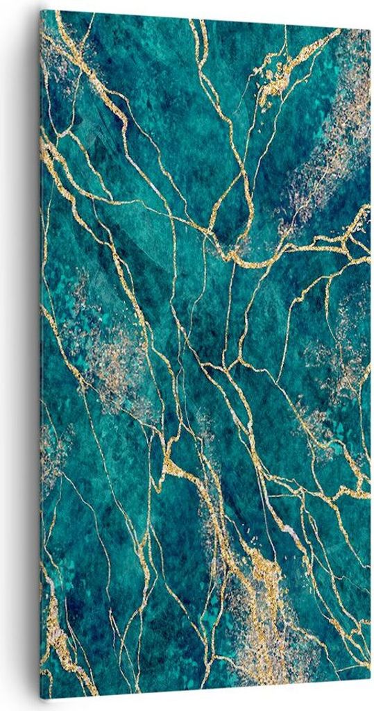 Bild auf Leinwand - Leinwandbild - Einteilig - Abstraktion Gold Türkis - 65x120cm - Wand Bild - Wanddeko - Wandbilder - Leinwanddruck - Bilder - W...