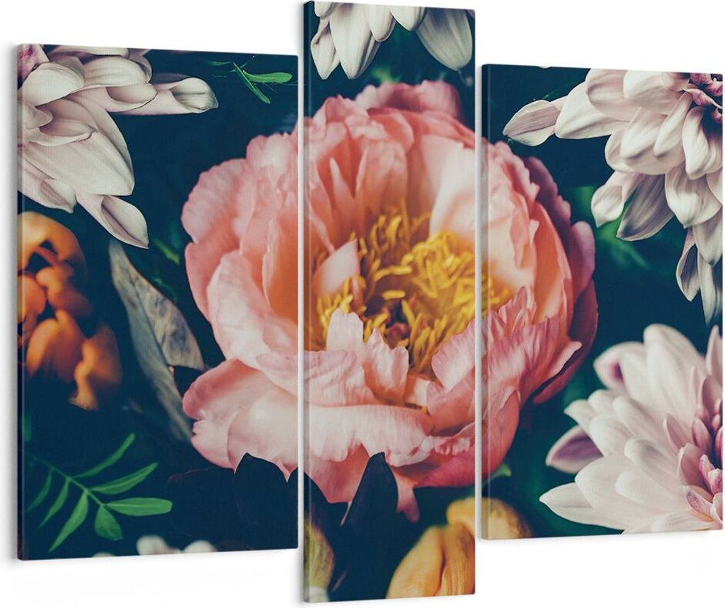 Bild auf Leinwand - Leinwandbild - 3 Teile - Blumen Pfingstrose Holzig - 95x80cm - Wand Bild - Wanddeko - Wandbilder - Leinwanddruck - Bilder - Wan...