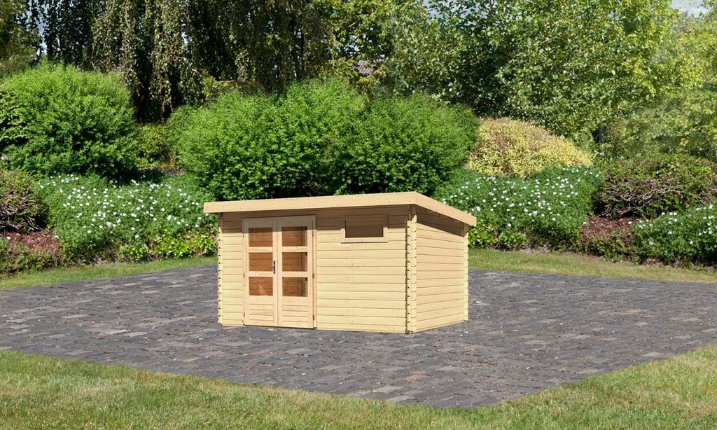 Gartenhaus Blockbohlenhaus Gerätehaus Bastrup 8 naturbelassen 387x297x220 cm