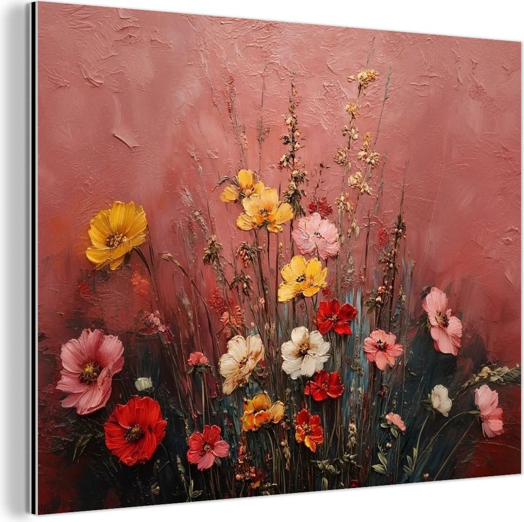 MuchoWow Wanddekoration Metall Metallbild Wandkunst 40x30 cm Blumenstrauß - Feine Details - Rosa MuchoWow Aluminium Gemälde - Dekoration Wohnzimmer