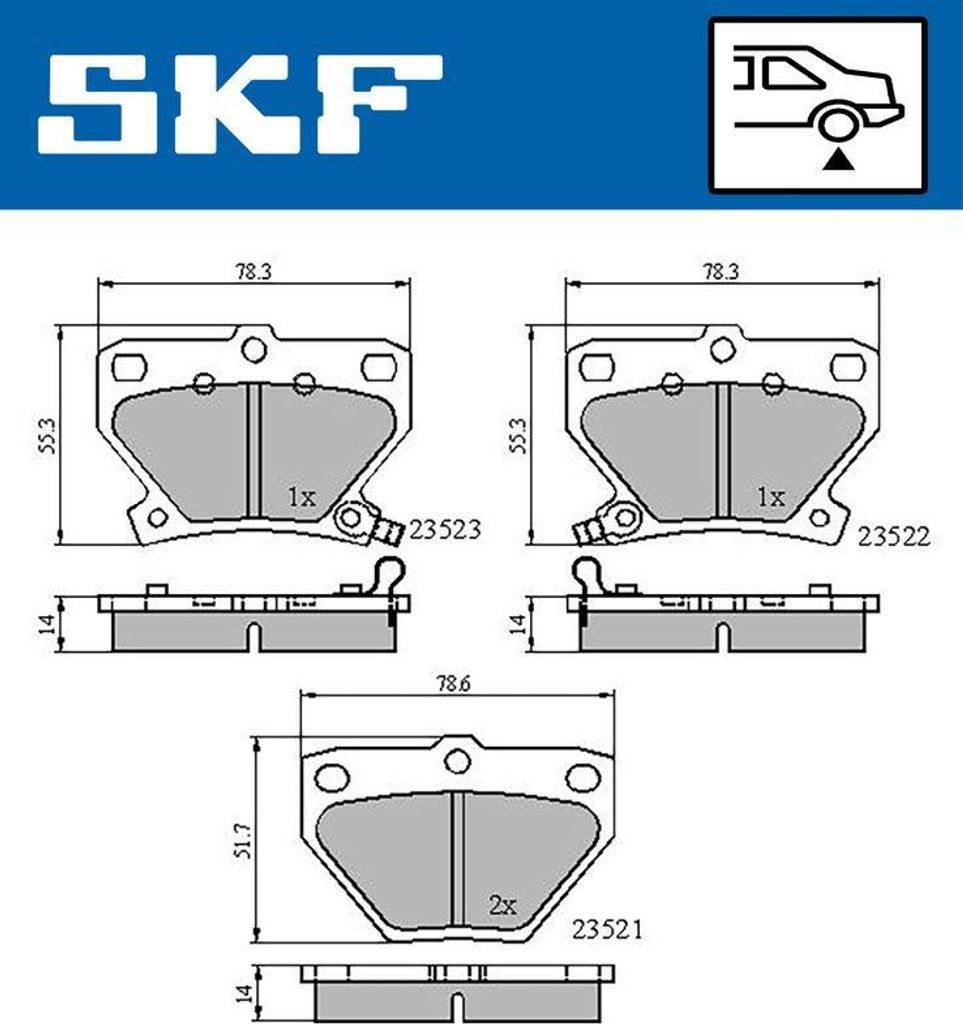 SKF VKBP90559A Bremsbelagsatz, Scheibenbremse OE 0446517140 kompatibel mit Celica, Corolla, Matrix, Yaris
