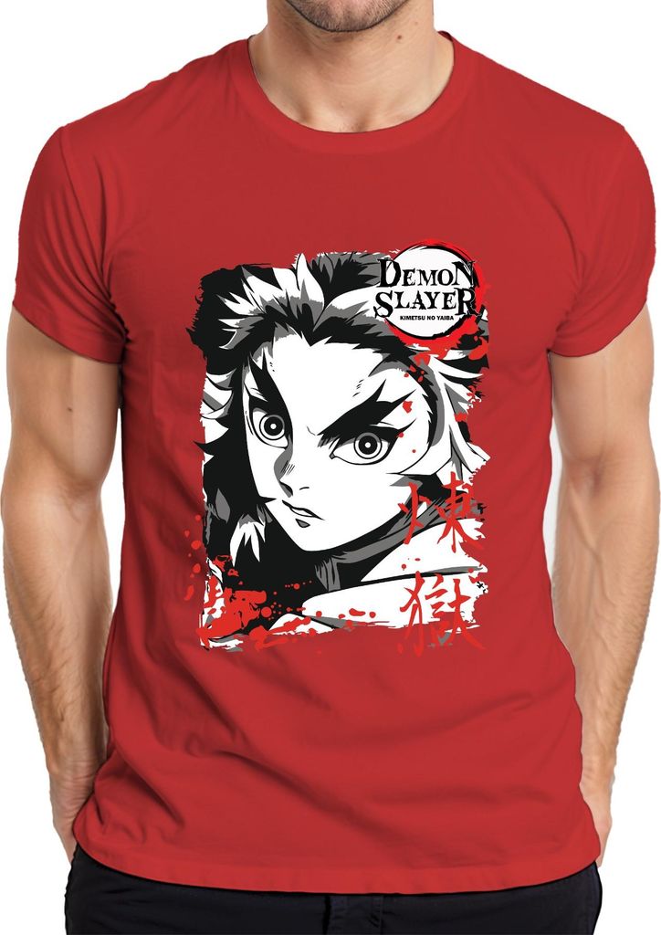 Demon Slayer Kimetsu no Yaiba Rengoku Feuer Anime Geschenk Herren T-Shirt, Rot, XXL
