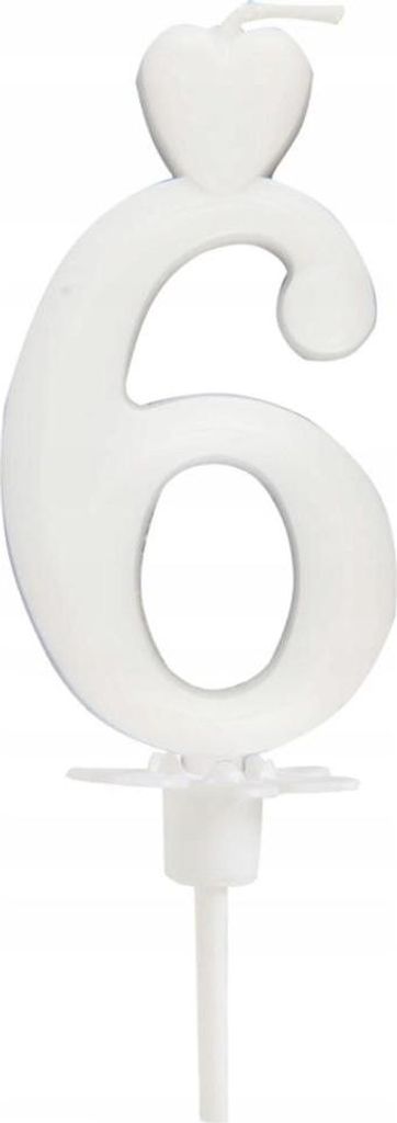 Dekorative Herzkerze Zahl 6 in Weiß, 6,5 cm