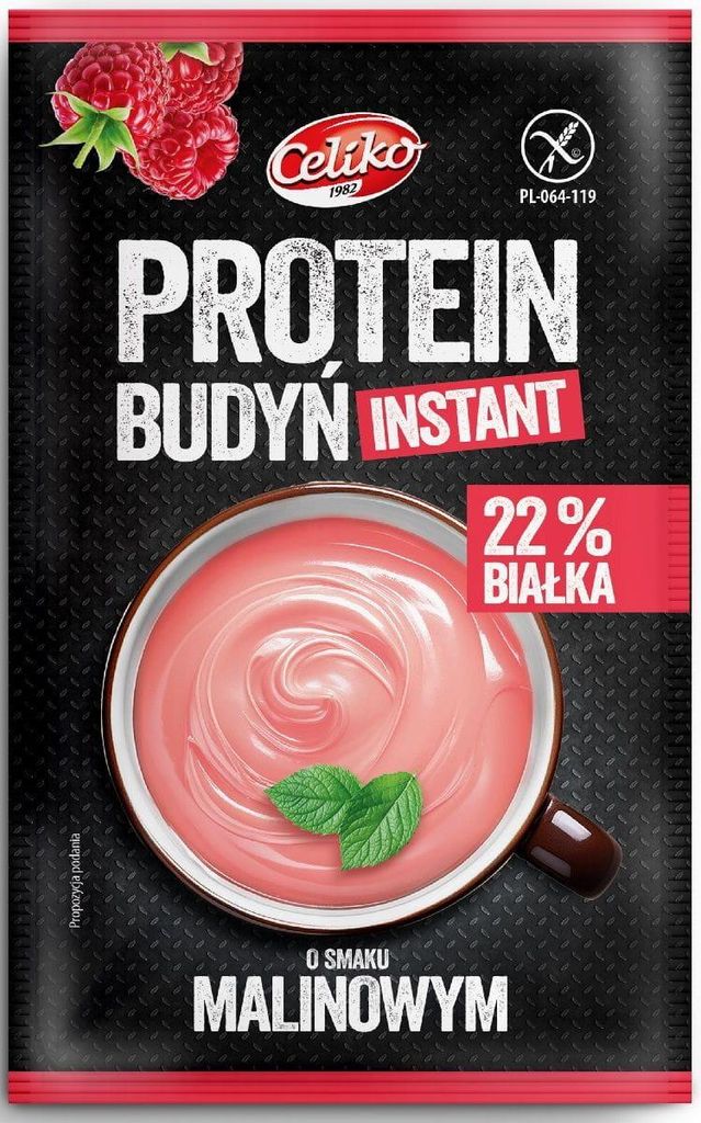 GLUTENFREIER INSTANT-PROTEINPUDDING MIT HIMBEERGESCHMACK 40 g – CELIKO
