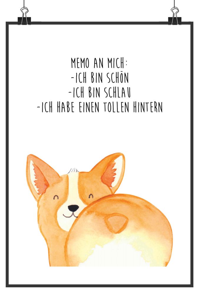 Mr. & Mrs. Panda Bild Corgi Po Motiv DIN A4 - Weiß - Geschenk, Sprüche, Plakat, Niedlich, drucke, Positiv, wanddeko, Hund, Wandbild, Wanddekorati...