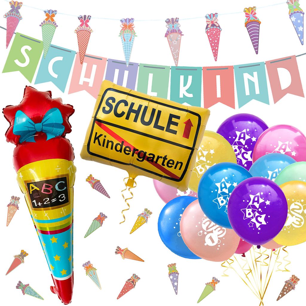 Oblique Unique Schuleinführung Schulanfang Einschulung Deko Set für Mädchen und Jungen - Girlanden + Luftballons + Konfetti
