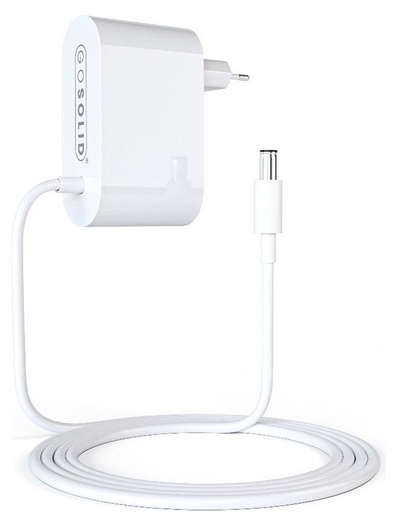 A white USB-C power adapter and cable are displayed against a white background.
