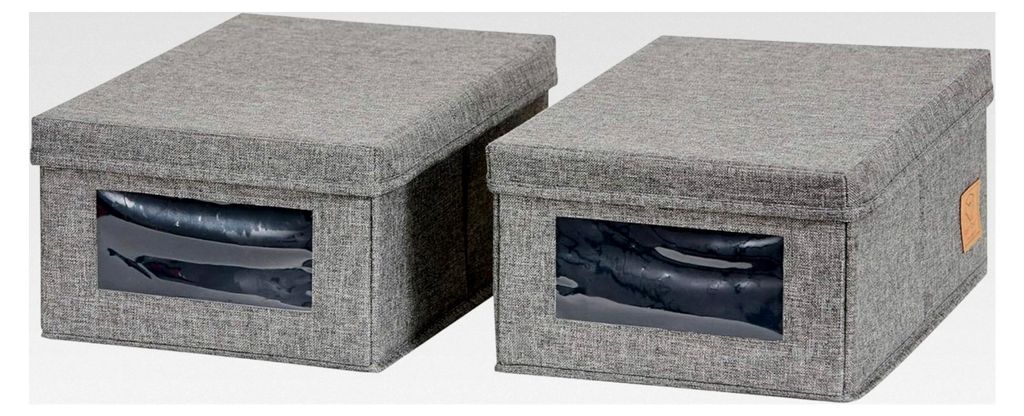 Premium 2er Set Aufbewahrungsboxen für Schuhe - Stapelbar - Mit Sichtfenster - Staubgeschützte Schuhaufbewahrung - Grau - je 34x23x15 cm