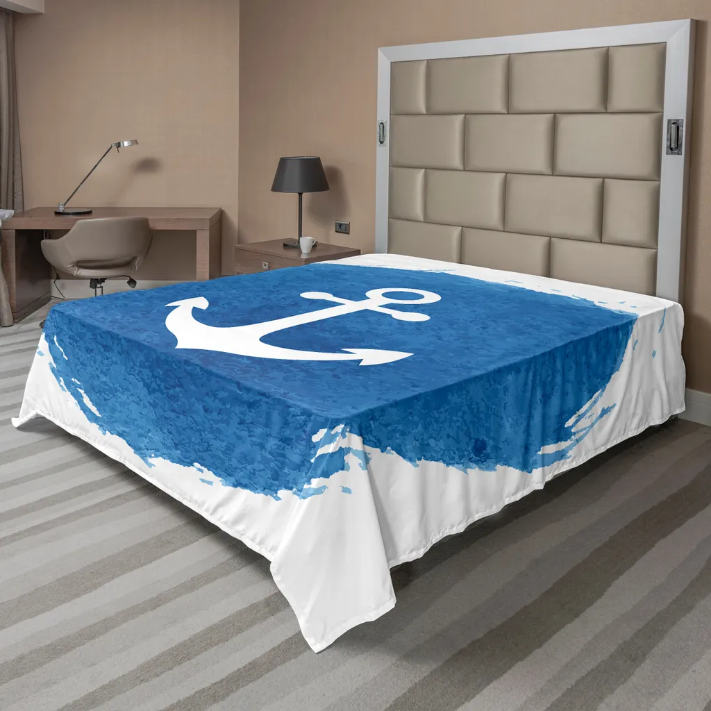 Drap de Lit Durable et Stable Bleu Blanc contre le Ternissement 260cm