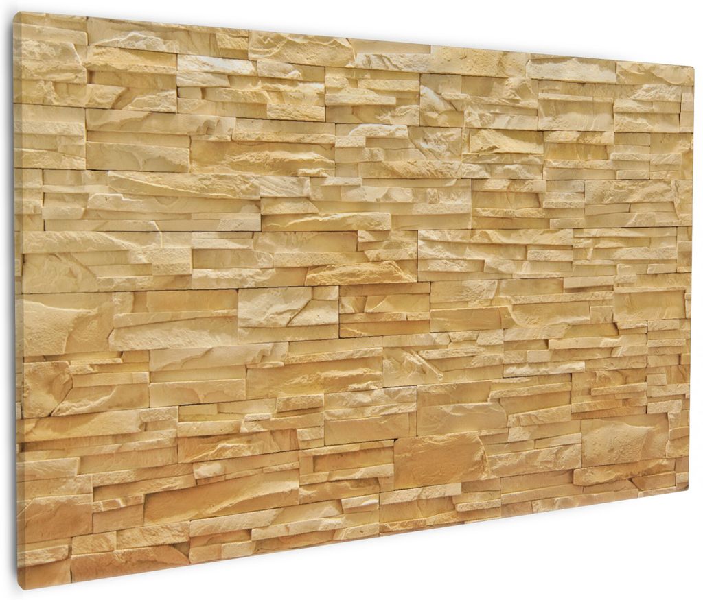 Wallario Premium Leinwandbild Steinwand gelb-orange in Größe 60 x 90 cm