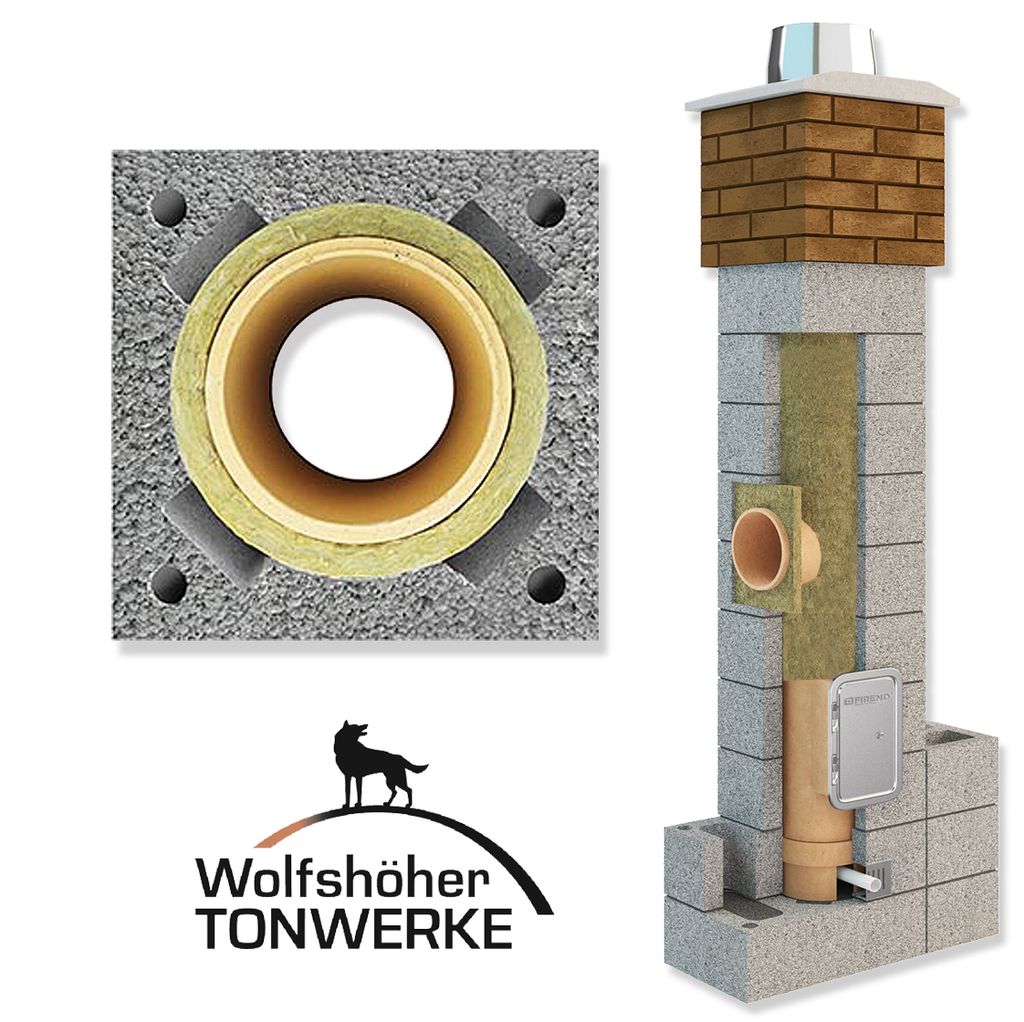 Schornstein Bausatz - H 4,0m DN 160 37x37 - Kamin Keramik Produktbild 