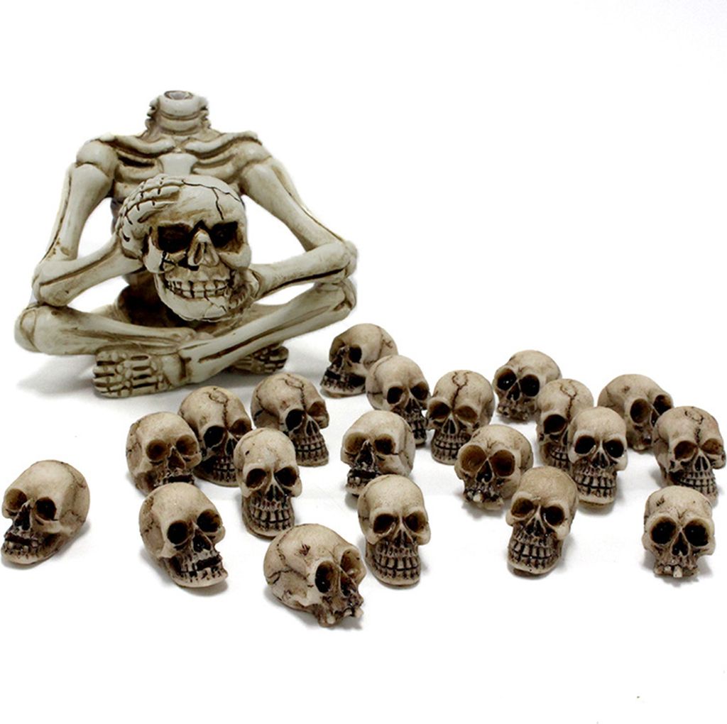 20pcs Schädel Ornament Exquisite realistische synthetische Harz Mini -Schädel -Figuren für Foto -Requisiten Halloween Dekorationen