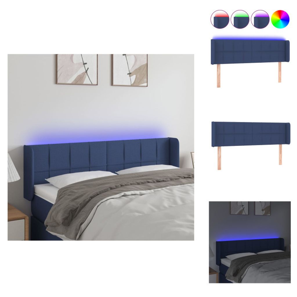 vidaXL LED Kopfteil Blau 147x16x78/88 cm Stoff - Kopf- & Fußenden