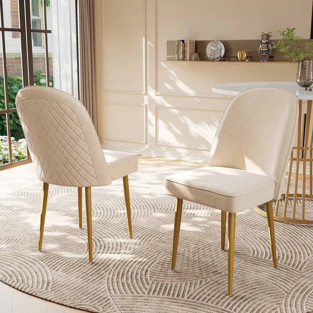 Flieks Lot de 2 Chaises de Salle à Manger Beige avec Pieds en Métal Noir