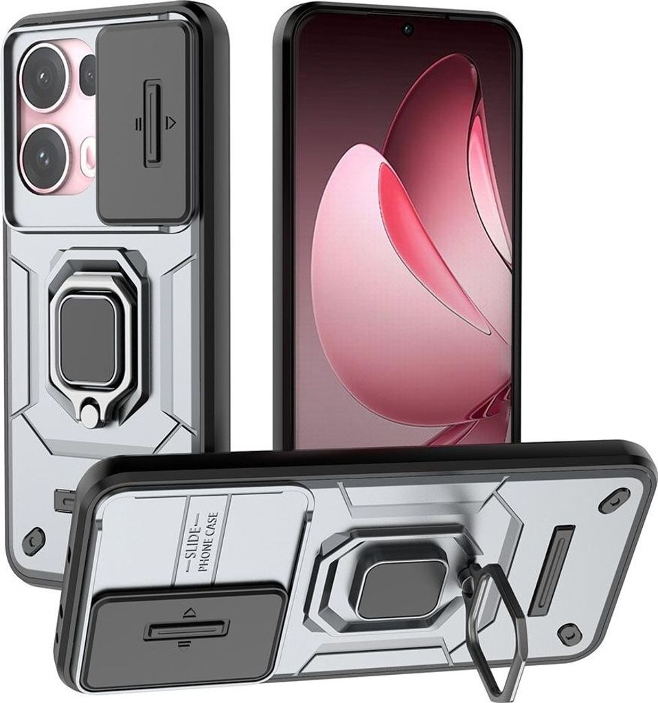OPPO Reno13 Pro 5G Hülle - Coverup Ring Ständer Back Cover mit Kamera Schutz - Grau