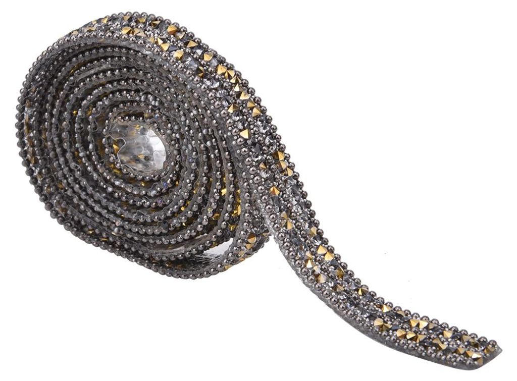 1 m x 1 cm Kristallglas-Strass-Perlenkette, Hotfix-Band, Hochzeitskleid, Jeans, Dekoration, Gold