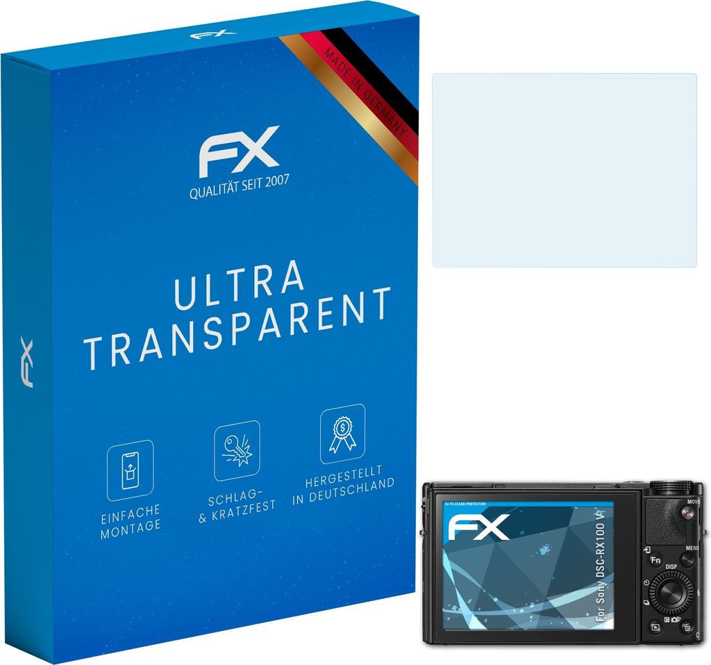 atFoliX FX-Clear 3x Schutzfolie kompatibel mit Sony DSC-RX100 V Displayschutzfolie