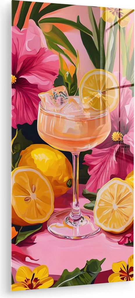 MuchoWow Glasbilder - Bilder auf Wandbild - Foto auf Glas Getränk - Blumen - Gelb 40x80 cm Wanddekoration aus Glas - Acrylglasbild - Acrylbilder -...