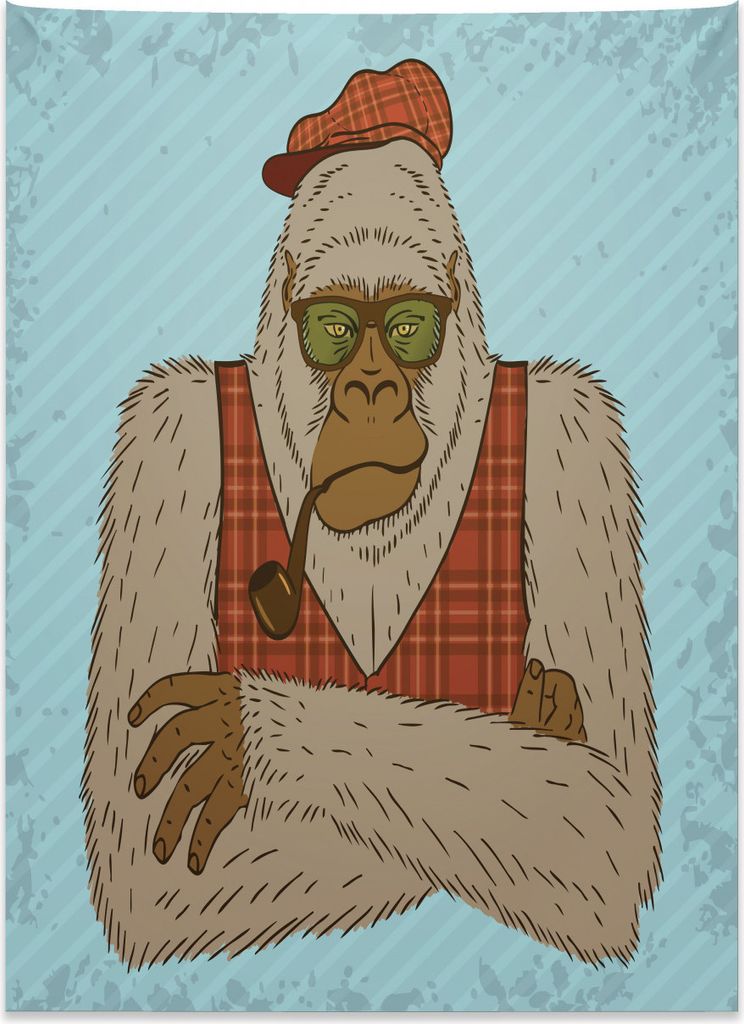 Abakuhaus Bigfoot Wandteppich, Melancholische Yeti-Pfeife aus Weiches Mikrofaser Stoff Kein Verblassen Klare Farben Waschbar, 110 x 150 cm, Mehrfarbig