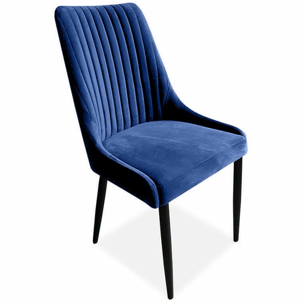 Meble Ares Esszimmerstuhl MASSIMO Dunkelblau & Metall - Esstisch Stühle - Samt Stuhl Esszimmer - Polsterstuhl Esszimmer
