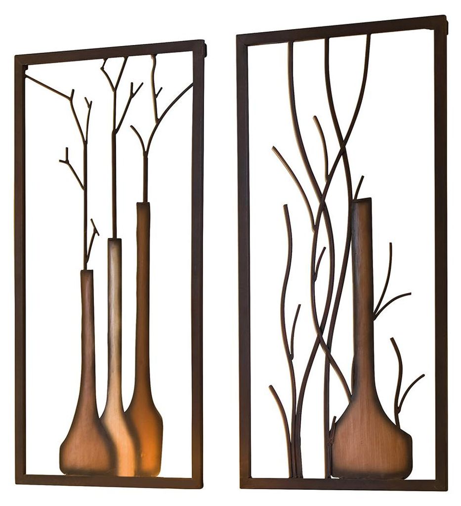 Gilde Metall 2 tlg. Wandbild Vase handbemalt  beige,braun Productafbeelding 