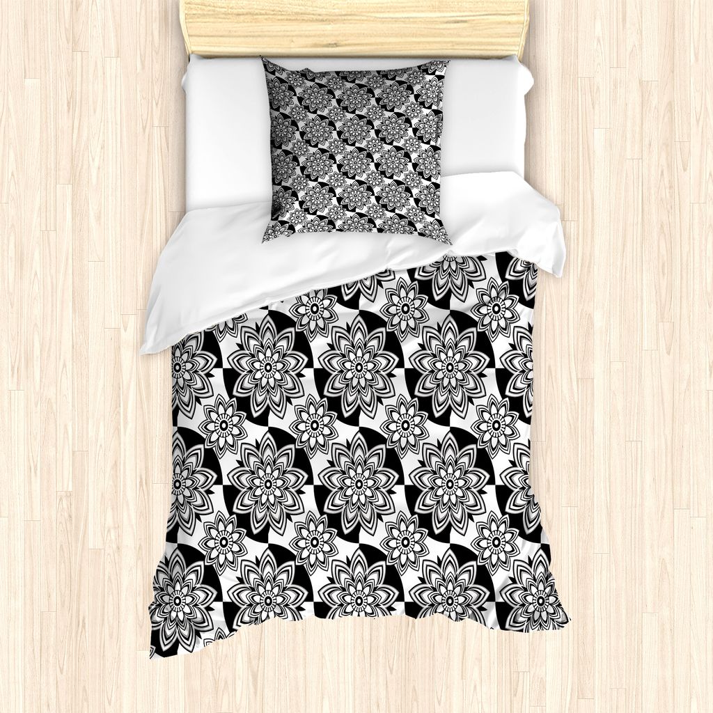 ABAKUHAUS Blumen Bettbezug Set für Einzelbetten, Monochrome Ansicht von Oben Blumen, Milbensicher Allergiker geeignet mit Kissenbezug, 135 cm x 20...