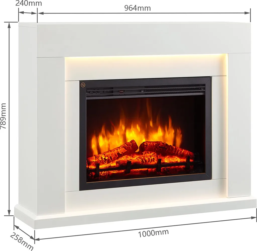 Cheminée électrique décorative blanche avec chauffage LED et télécommande - 5