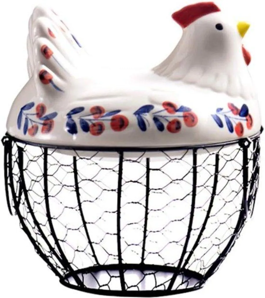 Panier à œufs en céramique et fer forgé design poule pour la cuisine