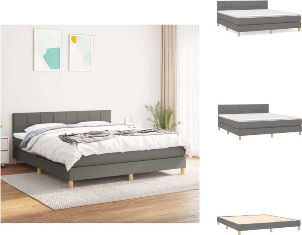 vidaXL Boxspringbett mit Matratze Dunkelgrau 180x200 cm Stoff - Betten & Bettgestelle