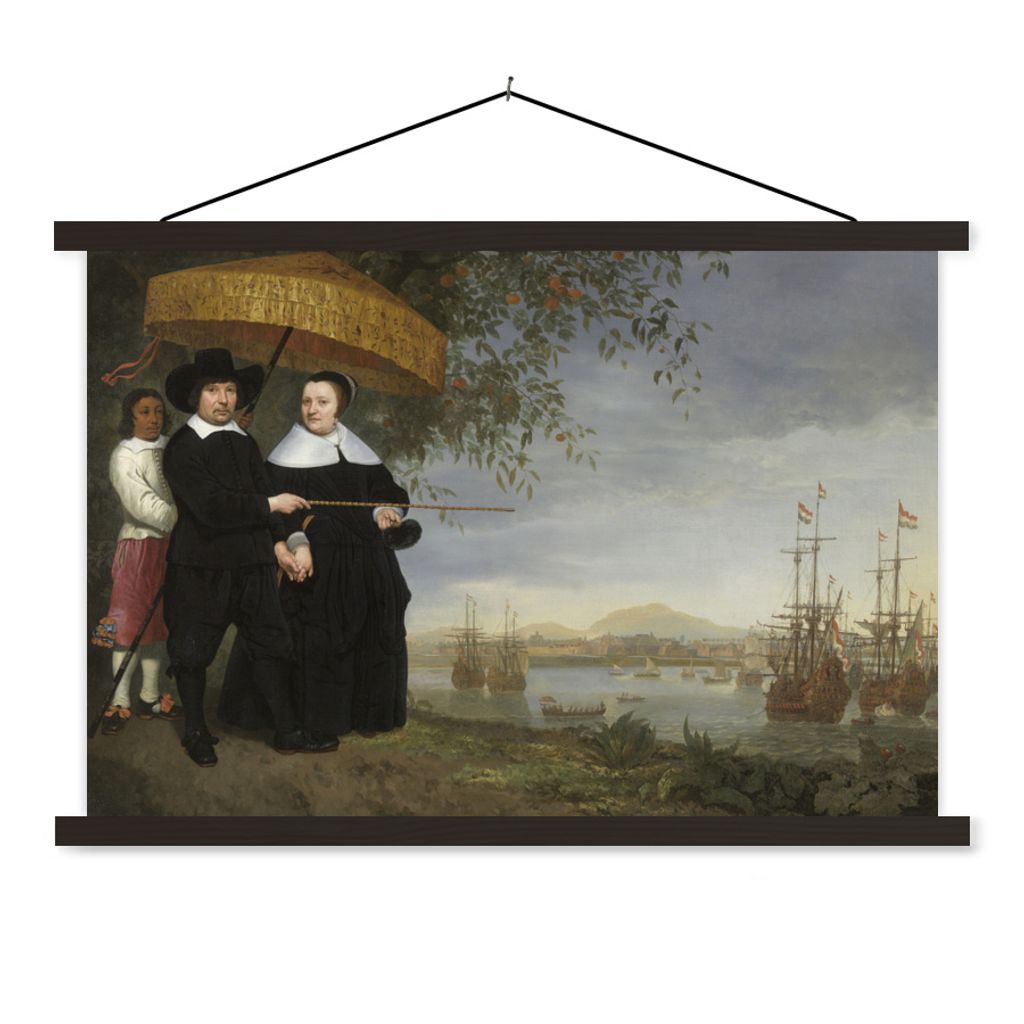 MuchoWow Textilposter Ein Großkaufmann der VOC - Gemälde von Aelbert Cuyp 90x60 cm mit schwarzem Rahmen - Aufhängungssatz