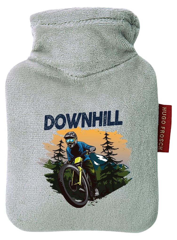 Huuraa Mini-Wärmflasche Downhill Bike 0,2 Liter Grey Mini Veloursbezug Taschenwärmer Geschenkidee