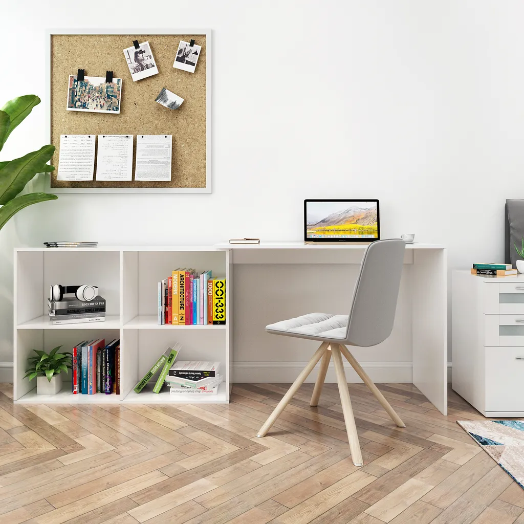 Bureau d'ordinateur en L Table de Travail avec 4 Tablettes Latérales - 2