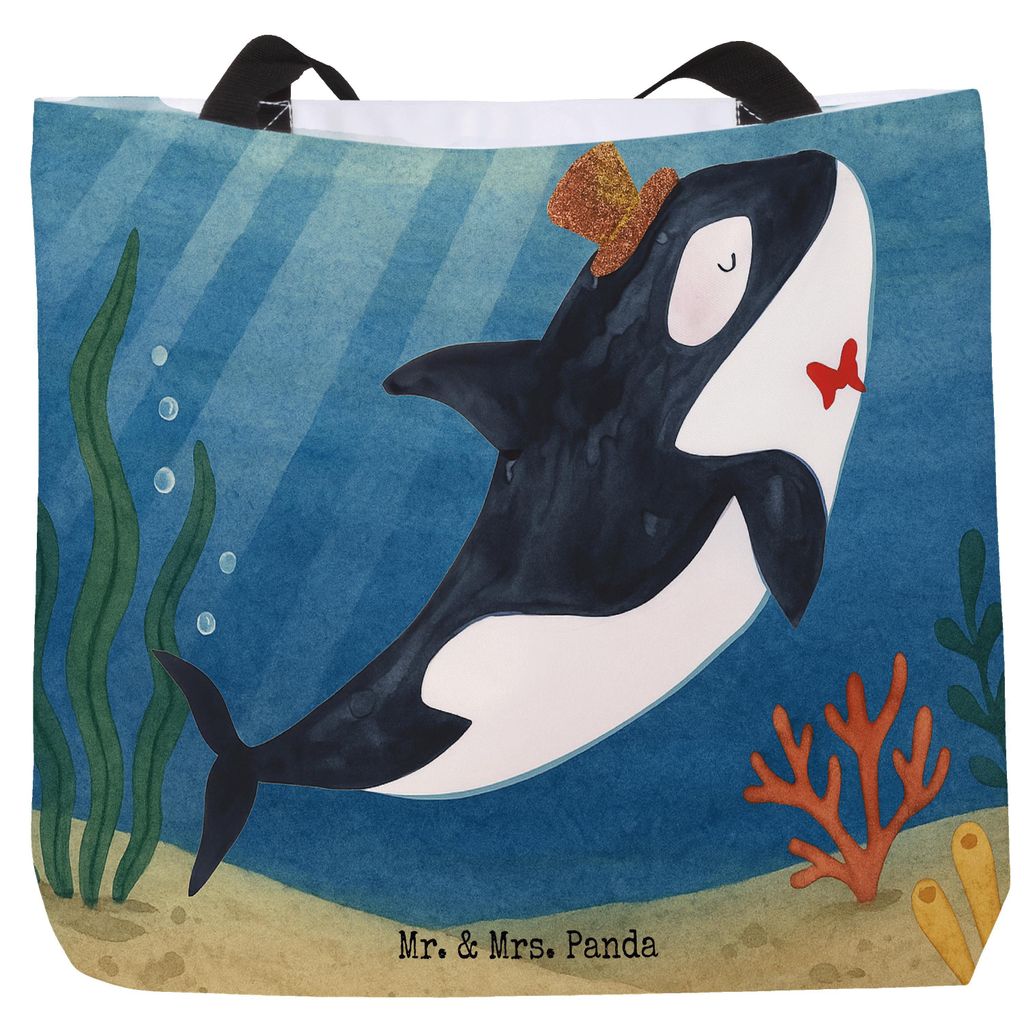 Mr. & Mrs. Panda Tote Bag Orca Zylinder Design - Weiß - Geschenk, Reisetasche, Glitzer, Fest, Tasche, Einkaufstasche, Geburtstag, Narwal, Schultas...