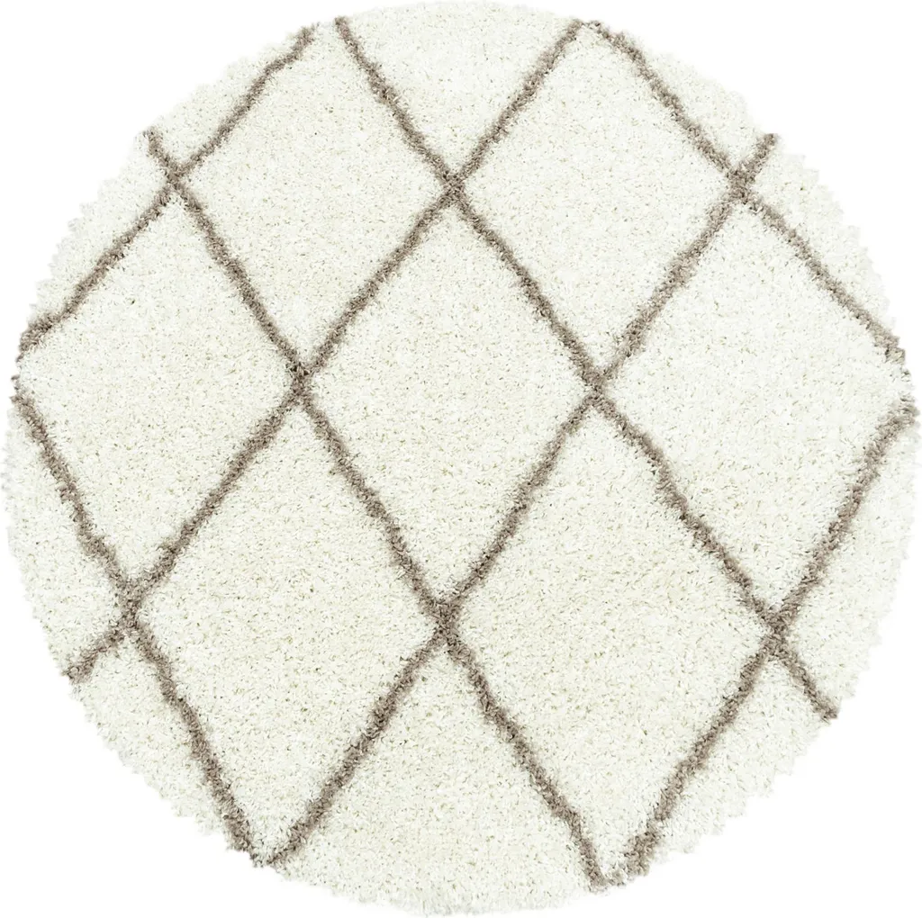 Tapis Salon Rond 120cm Moelleux Shaggy Moderne Design Losanges Doux